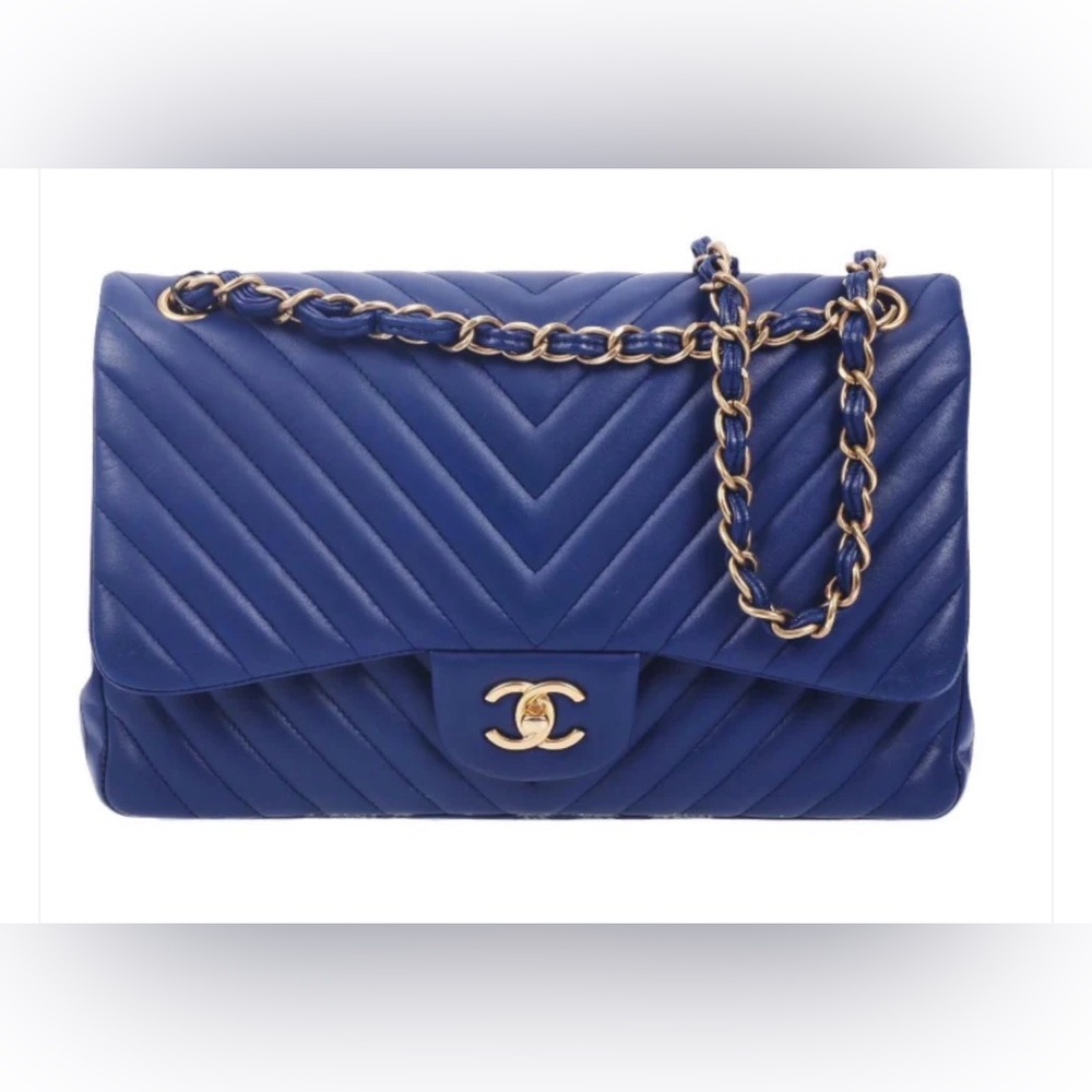 CHANEL Chevron Quilted Classic Double Flap Bag - gold hardware - jumbo